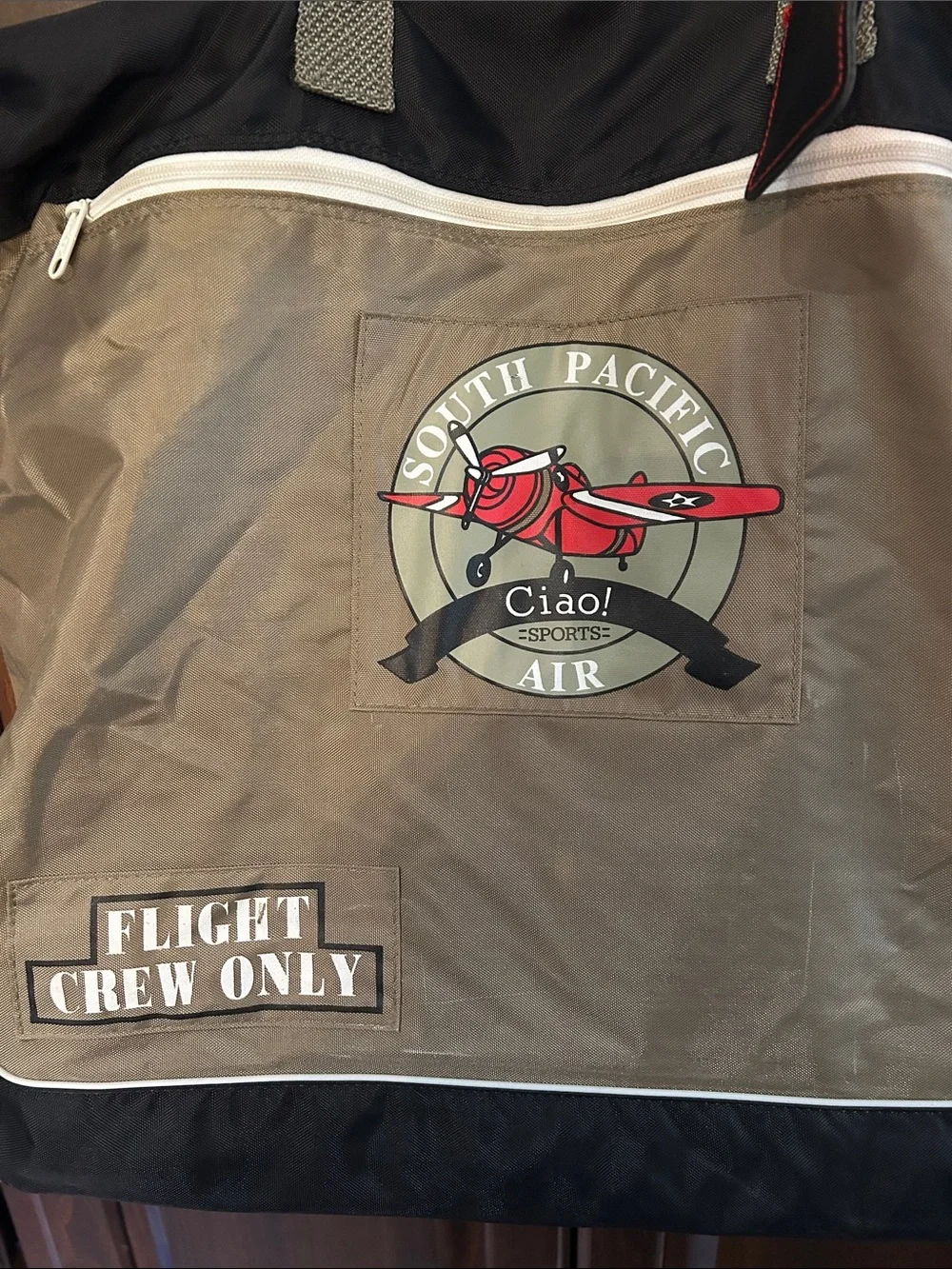 South Pacific Air Medium Flight Crew Only Soft Top Zip Bag in Tan & Black